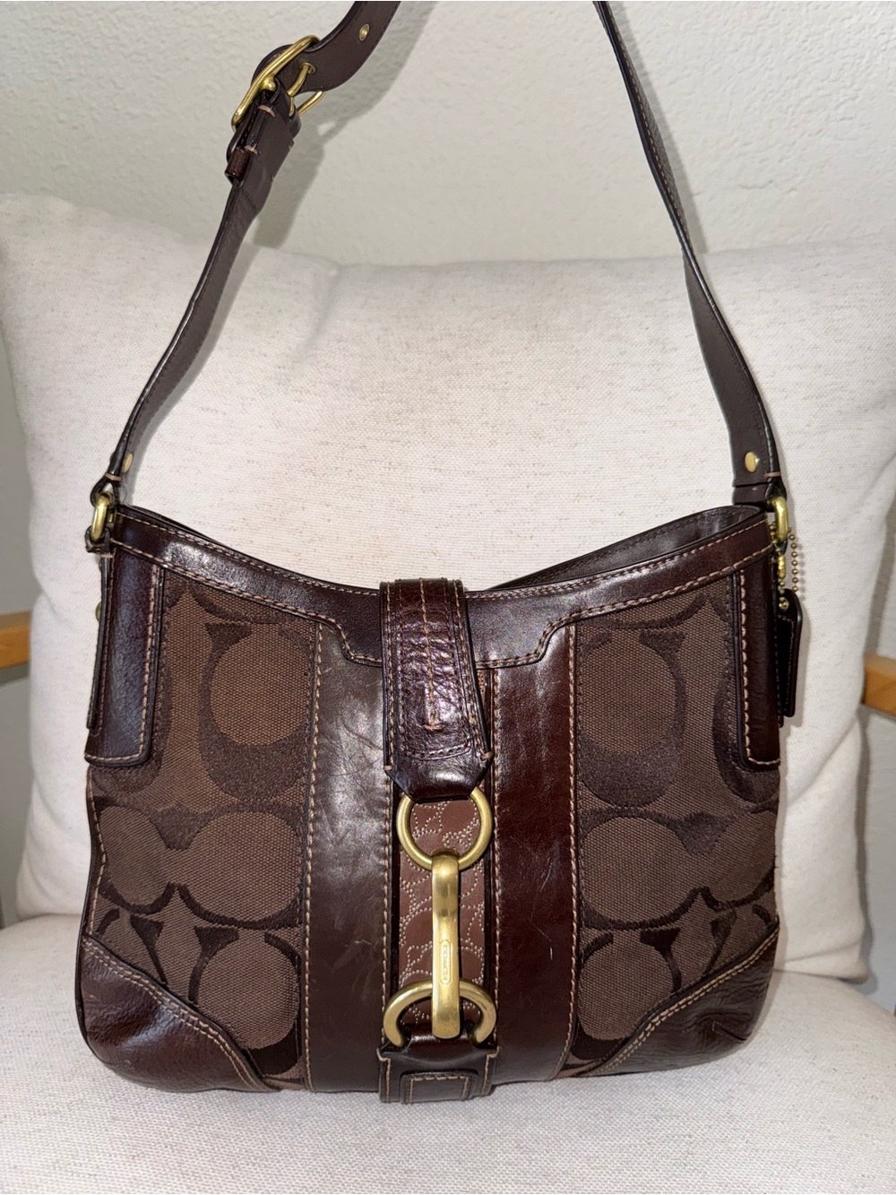 Vintage Coach Hampton Signature Jacquard Leather Hobo Brown Bag Purse #11067 Y2K